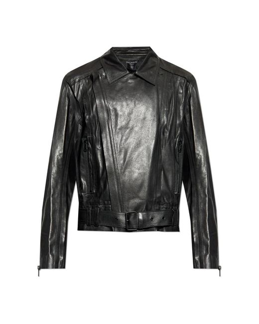 Balmain Jassen ,Zwart ,Leer Lamsleren Jas in het Black voor heren