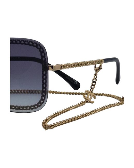 Chanel Blue Vintage quadratische sonnenbrille mit ketten-detail