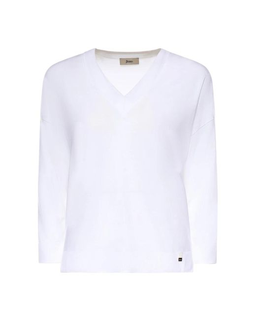Herno White V-Neck Knitwear