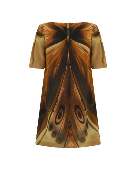Alberta Ferretti Gedrukte Jurk Met Korte Mouwen in het Brown