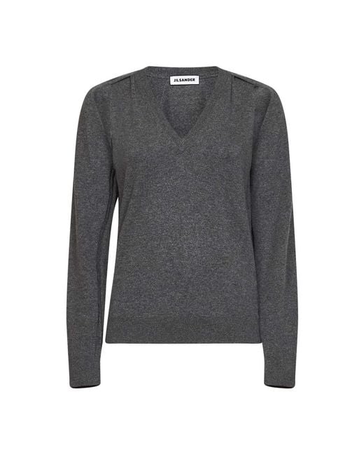 Jil Sander Gray V-Neck Knitwear