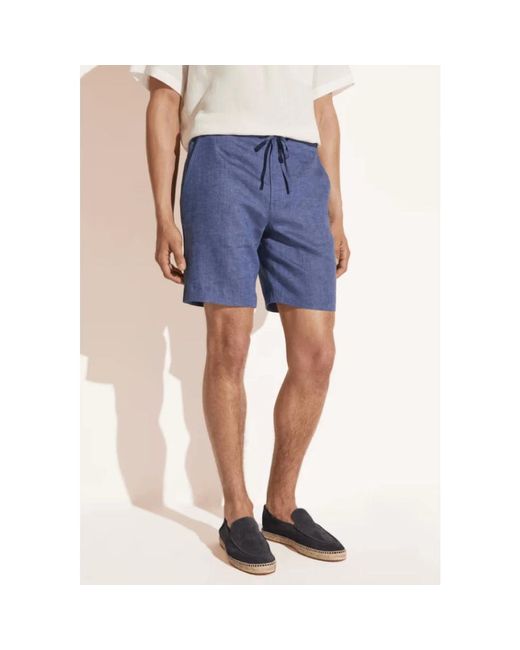Loro Piana Blaue leinen-shorts mit kordelzug in Blue für Herren
