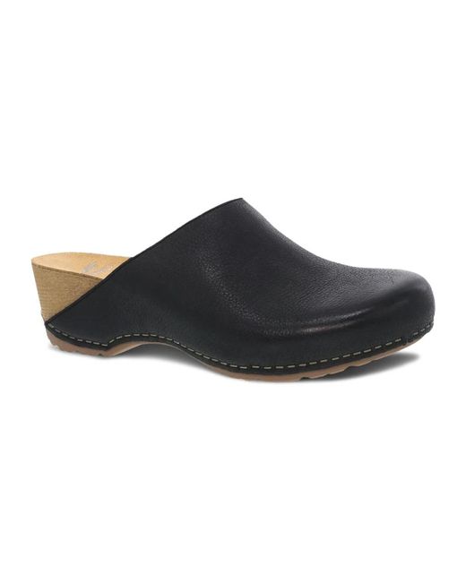 Dansko Black Schwarzer lederclog mit beiger keilabsatz