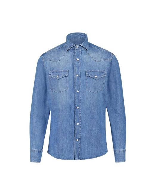 Brunello Cucinelli Blue Denim Shirts for men