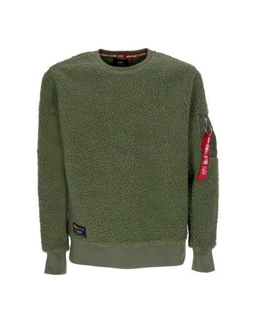 Alpha Industries Hoodies & Sweatvesten ,Groen ,Polyester Sherpa Crewneck Sweatshirt Salie Groen in het Green voor heren