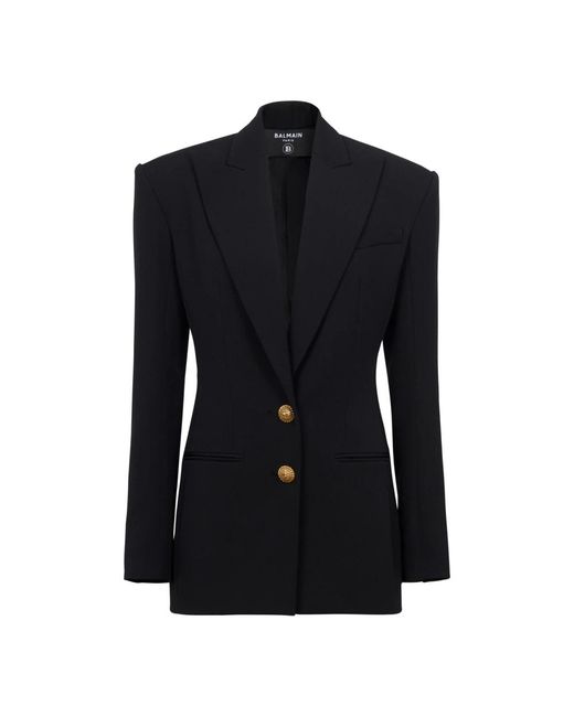 Balmain Black Jacke mit taillenzug und 2 knöpfen