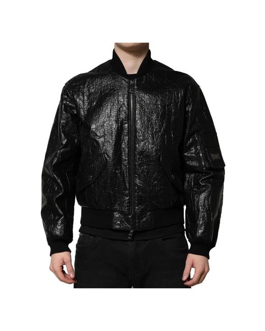 Dolce & Gabbana Jassen ,Zwart ,Zwarte Logo Plaque Bomber Jas in het Black voor heren