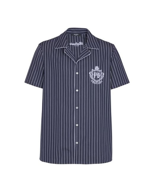 Balmain Gestreepte Poplin Pyjama Overhemd in het Blue voor heren
