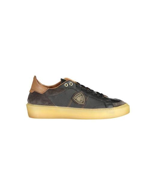 Blauer Schwarzer Leder Herren Sneaker in Black für Herren