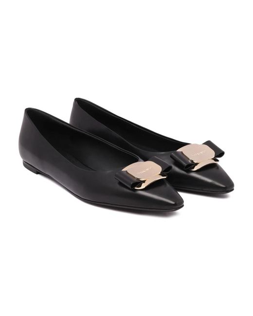 Ferragamo Black Ballerina Shoes
