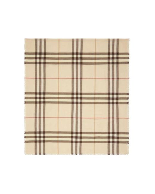 Burberry Natural Kariertes wollschal mit fransigem rand
