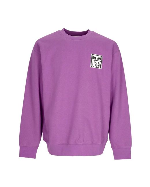 Obey Hoodies & Sweatvesten ,Paars ,Katoen Iconische Crewneck Sweatshirt Lichtgewicht French Terry in het Purple voor heren