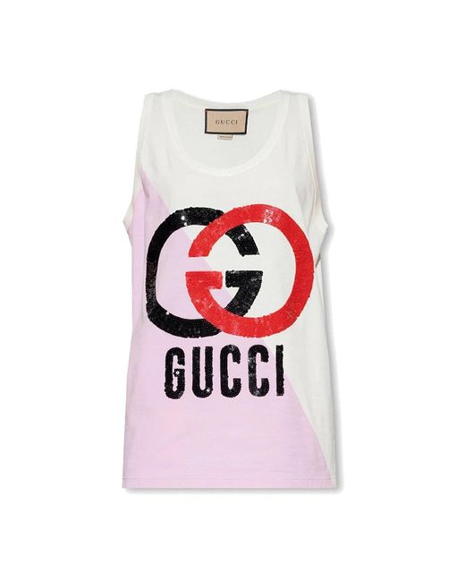Gucci White Logo Printed Sleeveless Top