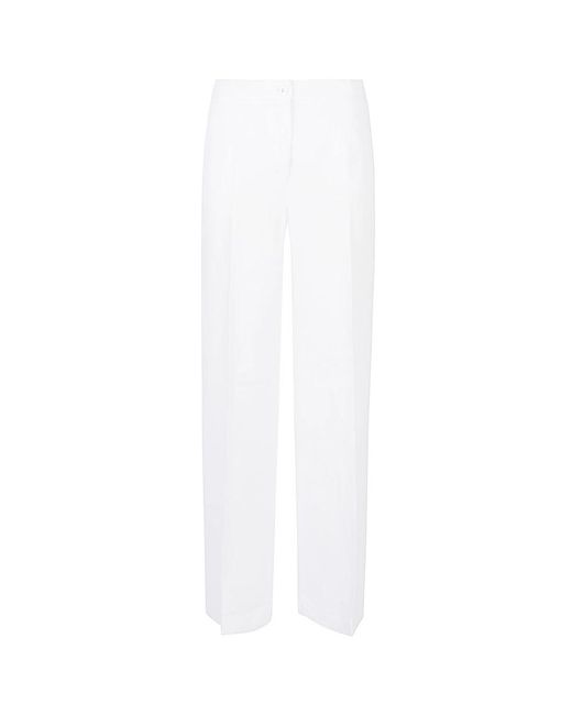 Via Masini 80 White Straight Trousers