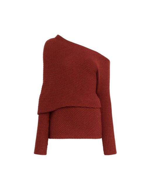 Roberto Cavalli Ecru Gebreide Trui Met Gedrapeerde Ribbels in het Red