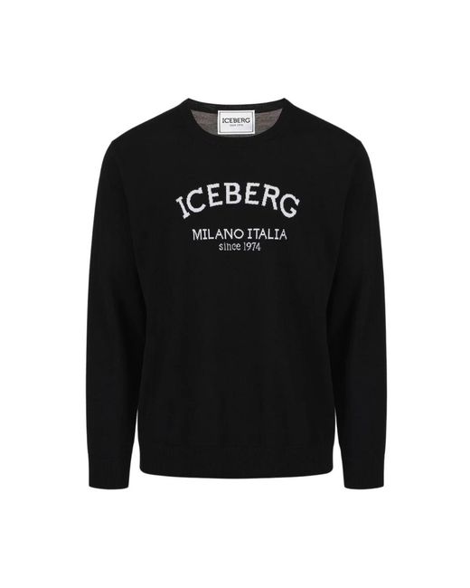 Crew-neck sweater with logo di Iceberg in Black da Uomo