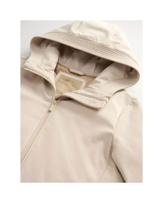 Woolrich Jassen ,Polyester Tech Soft Shell Hooded Parka in het Natural voor heren