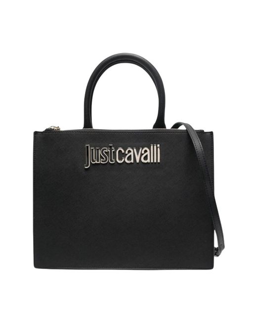 Just Cavalli Black Stilvolle kunstlederhandtasche mit metalllogo