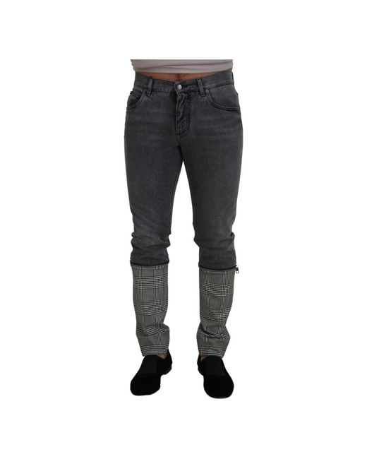 Jeans in denim a gamba a quadri grigi di Dolce & Gabbana in Black da Uomo