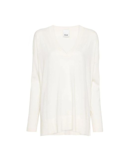 Allude White V-Neck Knitwear