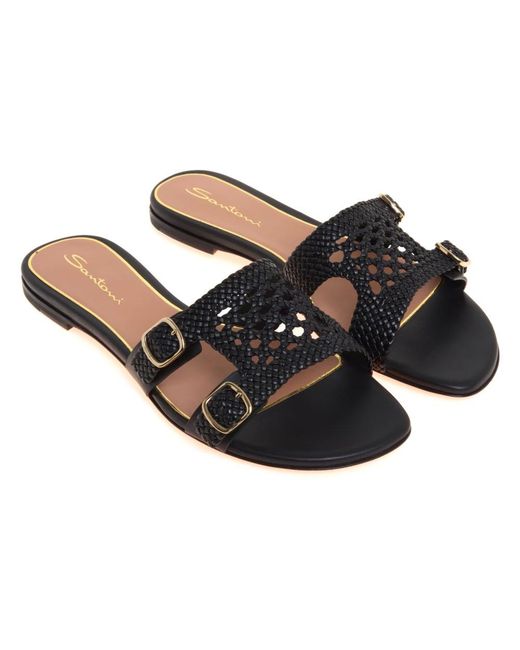 Santoni Black Didi Mule