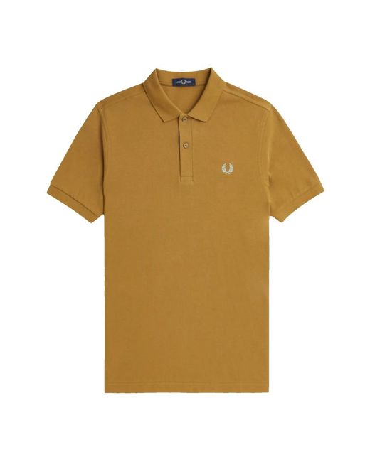 Fred Perry Tops ,Bruin ,Katoen Slim Fit Plain Polo Donker Karamel in het Yellow voor heren