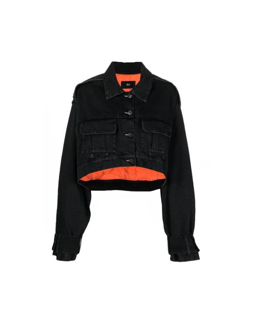 3x1 Jassen ,Zwart ,Denim Zwarte Denimjack Met Spread Kraag in het Black