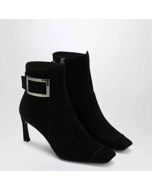 Roger Vivier Black Trompette Suede Ankle Boot Leather