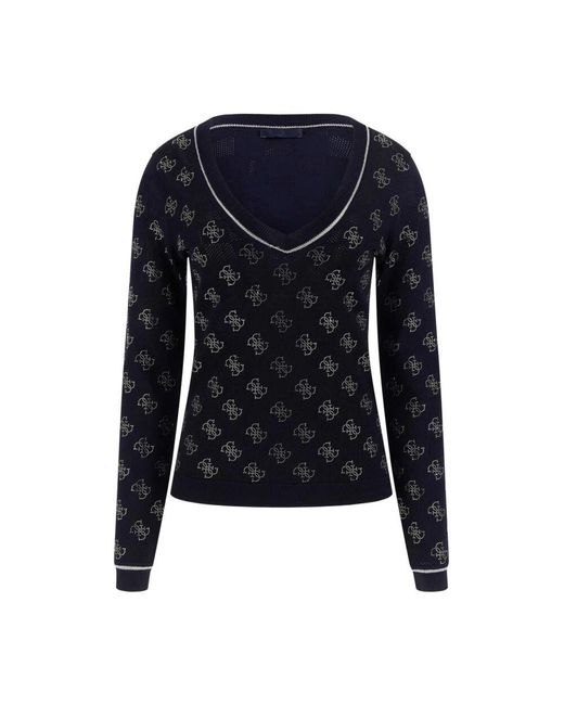 V-Neck Knitwear Guess en coloris Blue