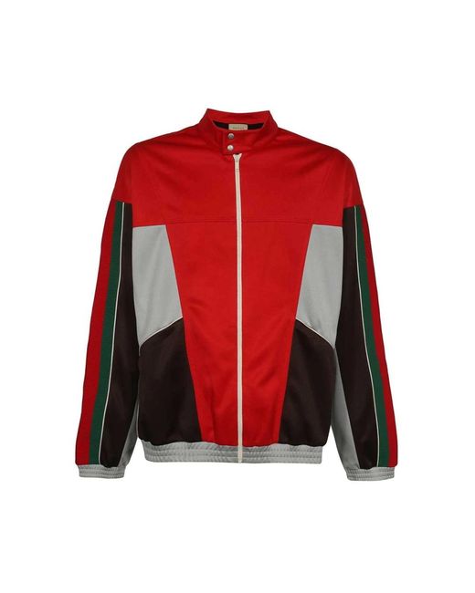 Gucci Hoodies & Sweatvesten ,Veelkleurig ,Katoen Web Detail Techno Fabric Jacket in het Red voor heren