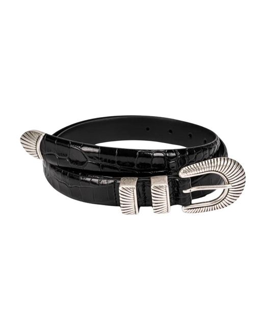 Barena Black Krokodil-Print Ledergürtel