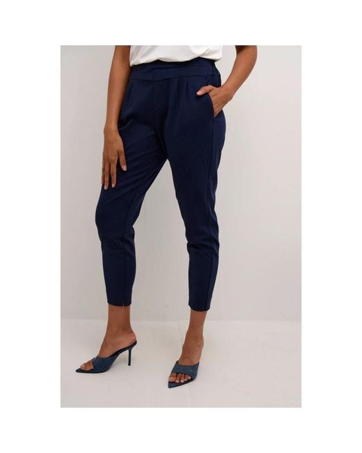 Cream Blue Cropped Trousers