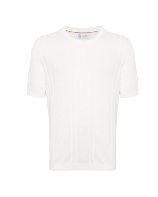 Brunello Cucinelli Weiße baumwollstrick crew neck t-shirts in White für Herren