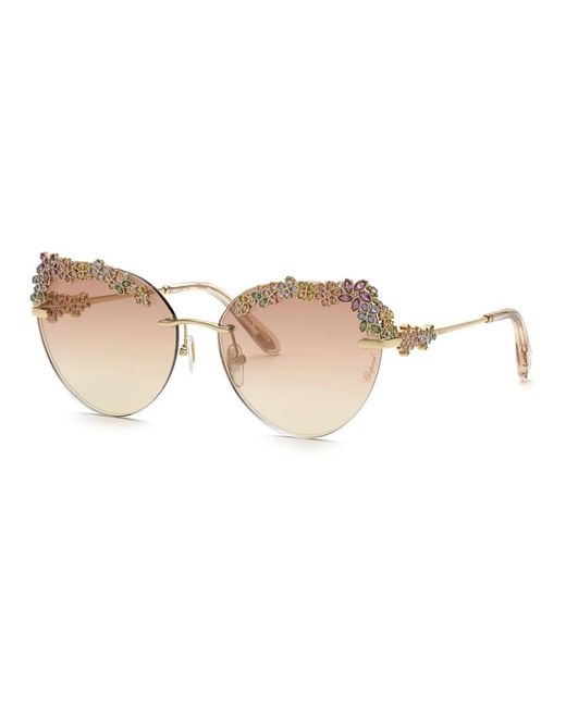 Chopard Roségouden Zonnebril Met Bruine Spiegel in het White