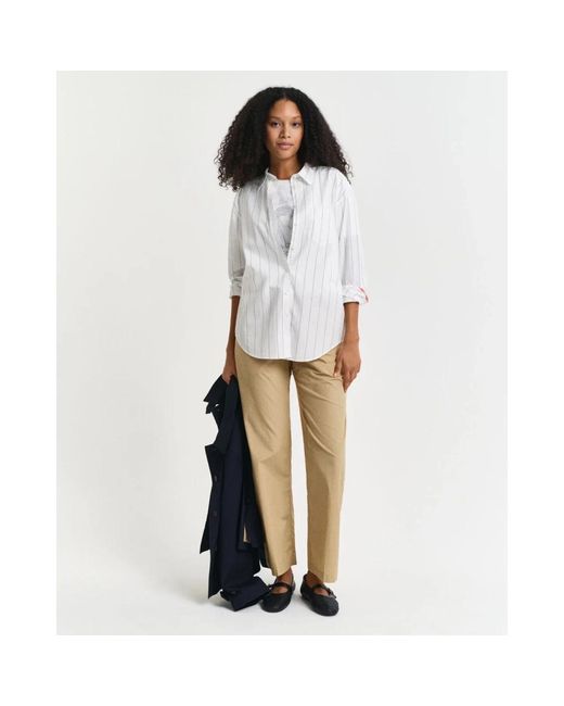 Gant Overhemden ,Veelkleurig ,Katoen Relaxed Fit Overhemd Met Contraststrepen in het Gray