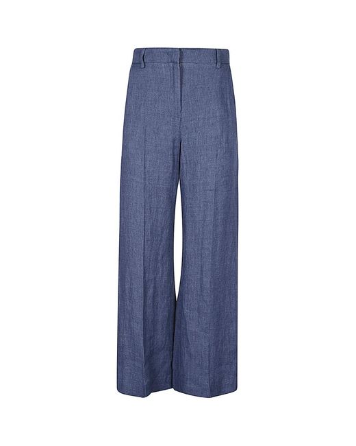 Pantaloni larghi casual in lino blu di Weekend by Maxmara in Blue
