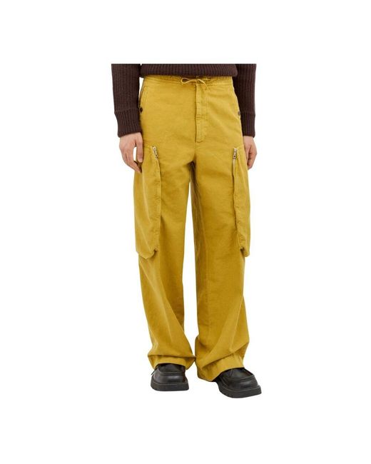 Dries Van Noten Cargo Drawstring Hose Mit Reißverschlusstaschen in Yellow für Herren