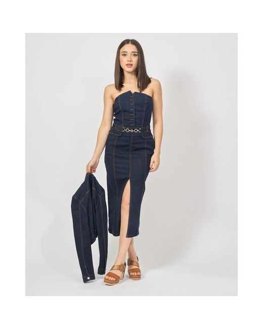 Fracomina Blue Blaues ärmelloses kleid mit frontschlitz