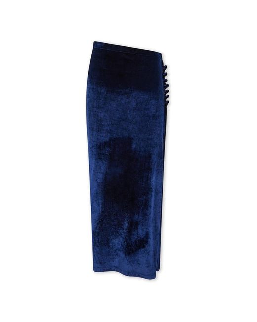 Rabanne Rokken ,Blauw ,Fluwelen Gedrapeerde Midi Rok Met Juwelenknopen in het Blue