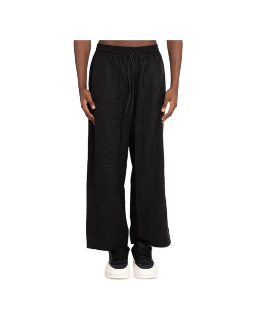 Pantaloni larghi in twill crinkle stilosi di Y-3 in Black da Uomo