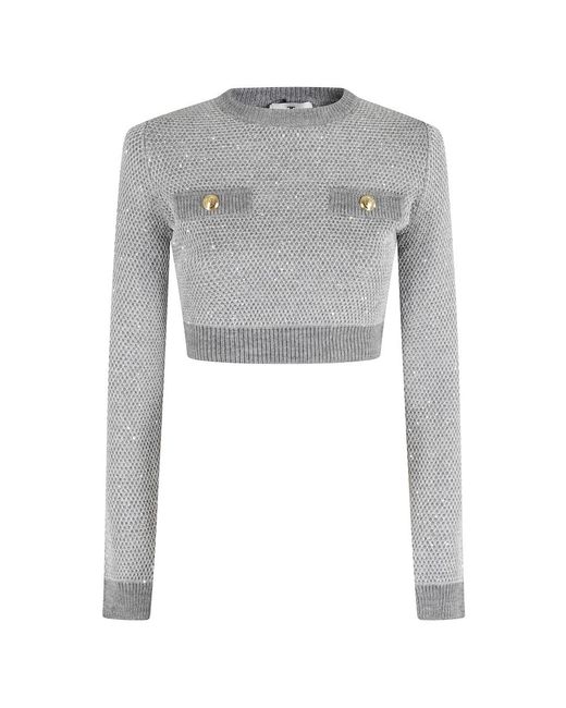 Elisabetta Franchi Gray Round-Neck Knitwear