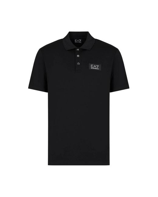 EA7 Stretch pique polo shirt in Black für Herren