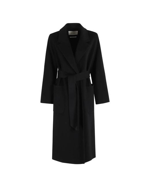 IVY & OAK Black Schwarzer Wollmantel Mit Revers