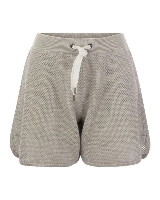 Shorts in cotone a rete scintillante di Brunello Cucinelli in Gray