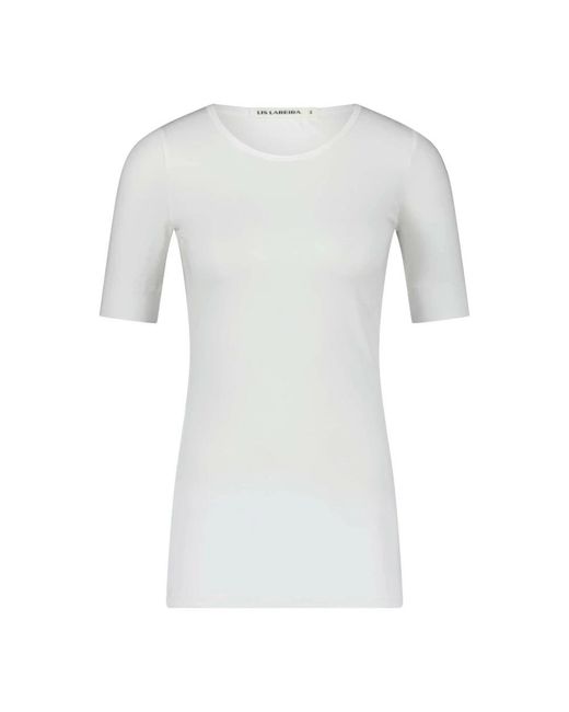 Lis Lareida Tops ,Wit ,Katoen Katoenen T-Shirt Slim Fit Ronde Hals in het Gray