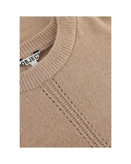 Object Objjuno L/S Re O-Neck Knit Dress in het Brown