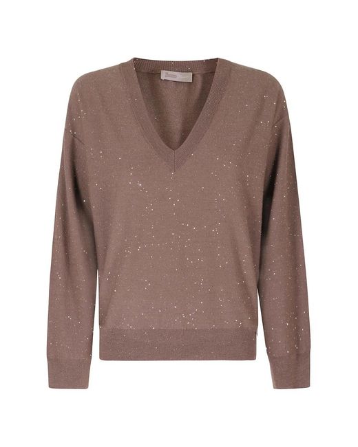 Herno Brown V-Neck Strickware