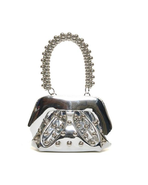THEMOIRÈ Gray Silberne Studded Ball Handle Clutch
