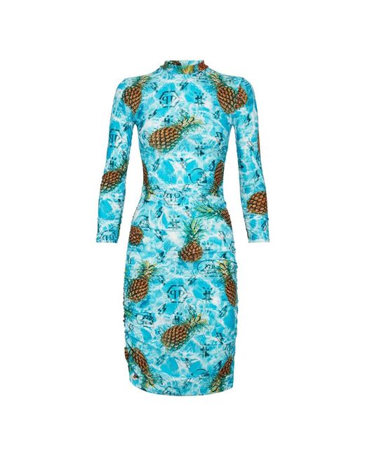 Philipp Plein Kleedjes ,Veelkleurig ,Short Dress Pineapple Skies in het Blue