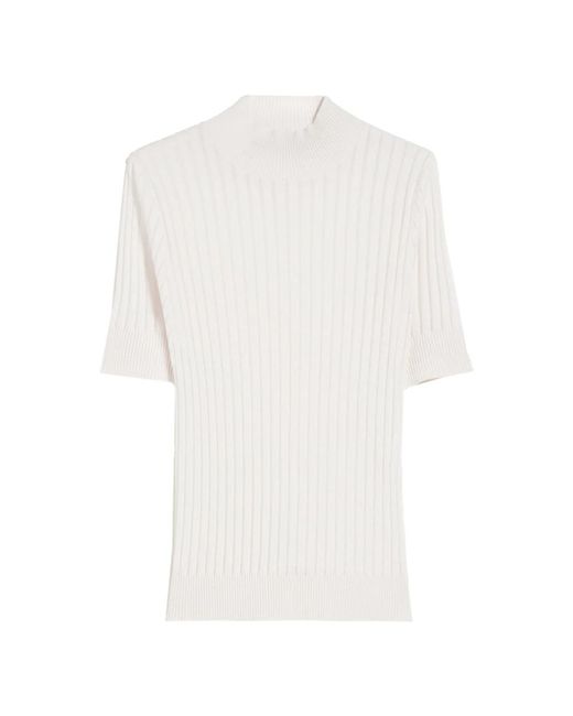 Max Mara White Eleganter strickpullover mit gerippter textur und kurzen ärmeln